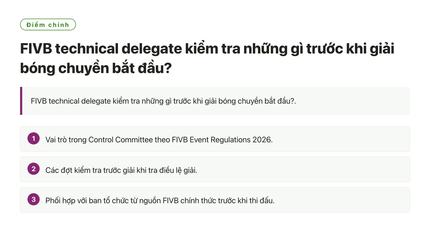 FIVB technical delegate kiểm tra những gì trước khi giải bóng chuyền bắt đầu?——全文要点速览
