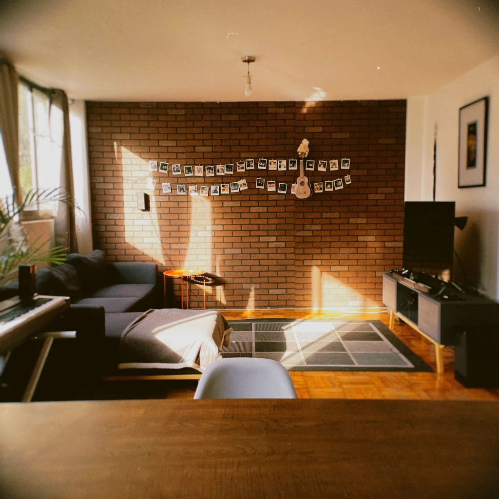 Renter-friendly first apartment living room.