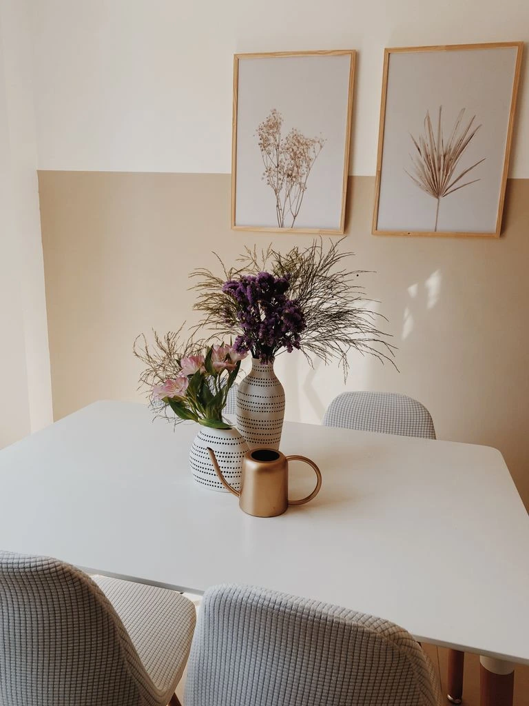 Budget DIY dining room with refinished table.